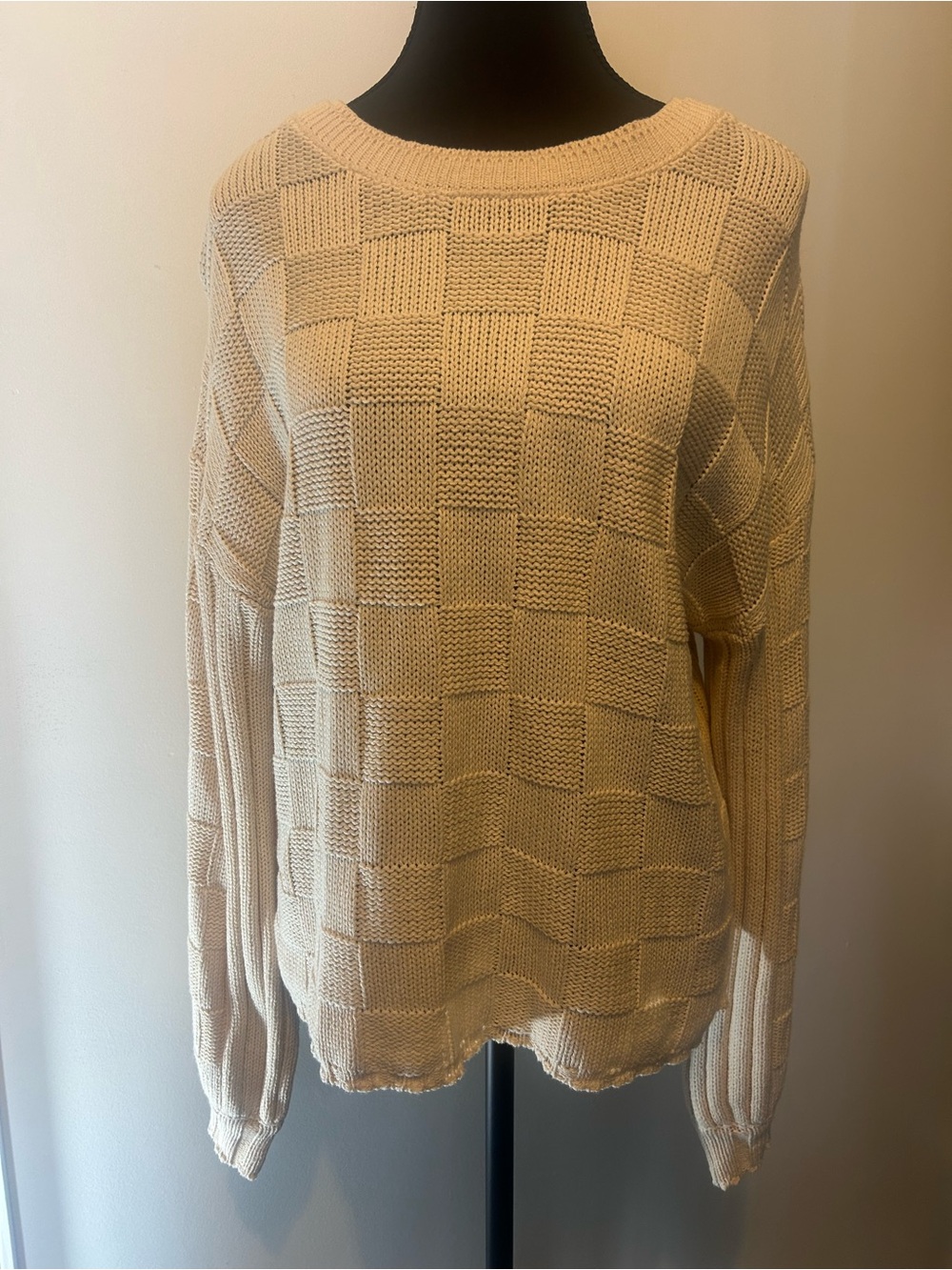 Z Supply Cream Checker Knit Crew Sweater